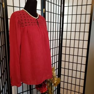 RED Jcrew Crochet lace Textured Blouse EUC!